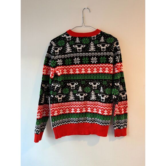 Christmas Mood Cow Santa Hat Ugly Christmas Sweater Holiday Festive - Picture 2 of 2